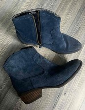 Women Clarks Boots Navy Leather 38 #7A1Z