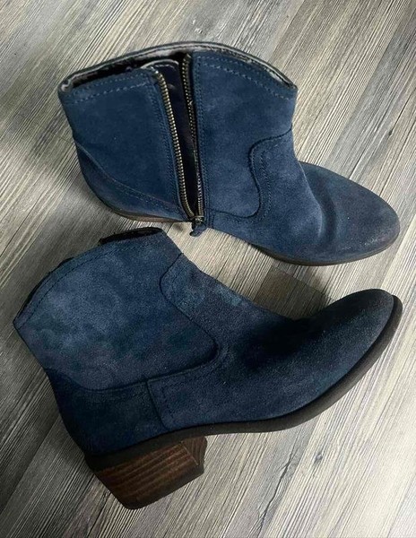 Women Clarks Boots Navy Leather 38 #7A1Z