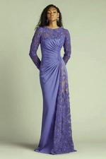 Tadashi Shoji Purple Haze Sagamore Ribbon Flower Embellished Gown Size 8 618