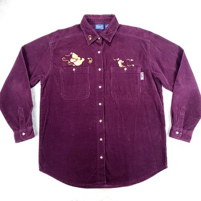 Disney Vintage Women's Small Pooh Bear Cotton Pockets Corduroy Button Down Shirt