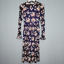 BNWT NEW MISS SELFRIDGE DRESS 8 BLACK FLORAL LONG SHIFT STRETCH WAIST SUMMERky29