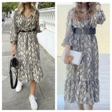 ZARA SNAKE PRINT MIDI DRESS WITH BELT XS NWT