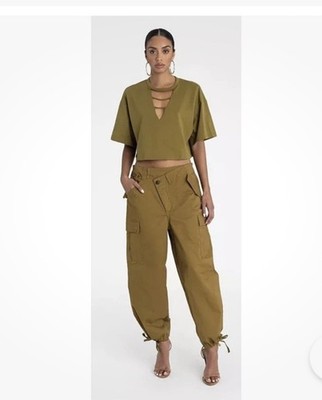 KBB by Kahlana The Cargo Jogger Mid Rise Straight Leg Dark Tan Pants - Sz L
