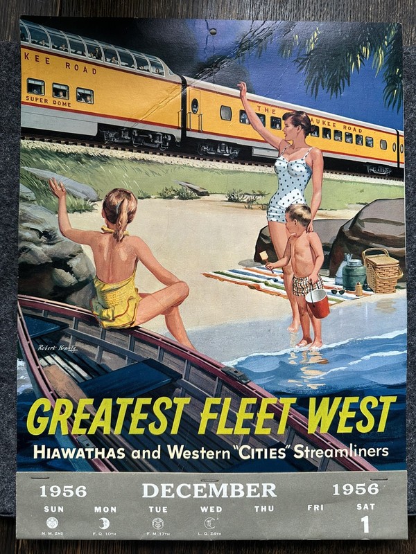 Vintage 1957 Milwaukee Road Hiawatha Super Dome Calendar - Bonus Schedule 
