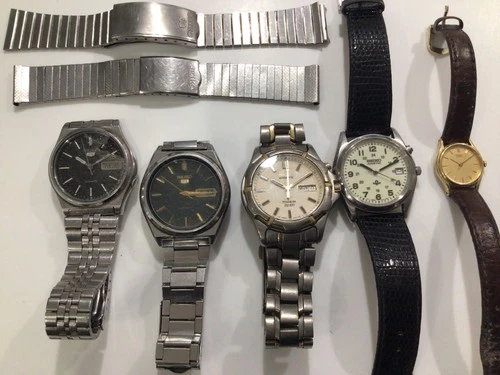 X5 VINTAGE SEIKO WATCHES AUTOMATICS & KINETICS + X2 BRACELETS SPARES REPAIRS!