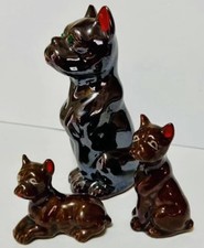 Red Ware Pottery Boxer Dog Made In Japan Figurines Set Of 3 - Rhinestone Vintage