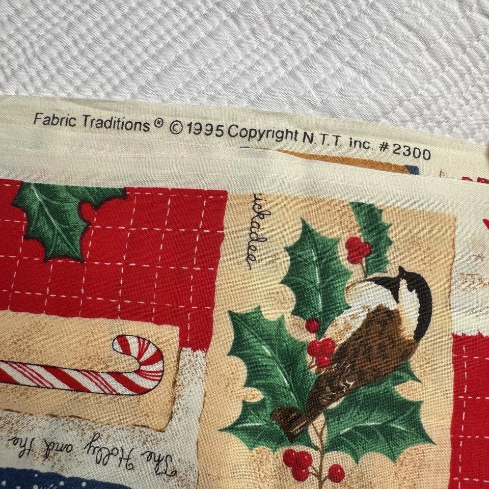 Vintage Fabric Traditions 2300 Holly Snowman Bells Fabric Christmas 1.5 Yards - Image 4 of 4