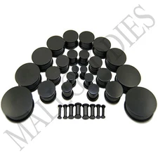 V093 Black Acrylic Single Flare Ear Plugs Earlets 10G to 1-1/4" 2.5mm to 32mm