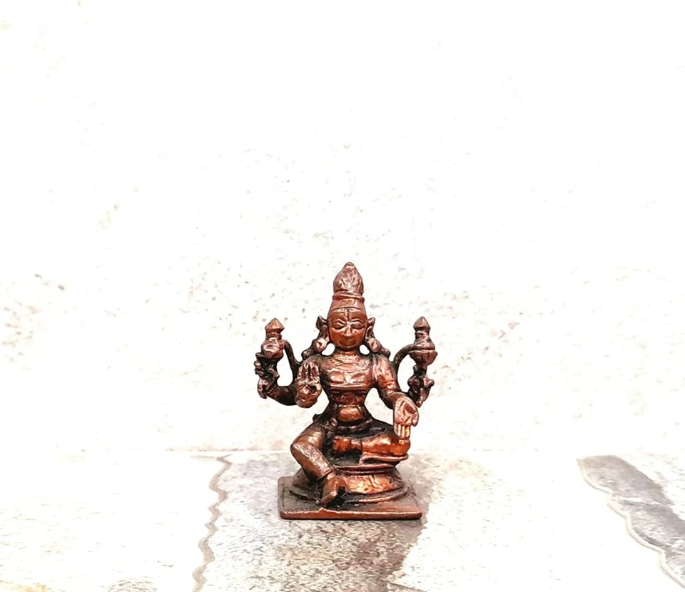 Cobre Mano Diosa Laxmi Ídolo Figurita Estatua Rico Pátina Antiguo Acabado - Imagen 1 de 4
