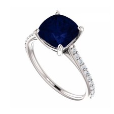 3Ct Cushion Cut Bue Sapphire CZ Engagement Wedding Ring 925 Sterling Silver
