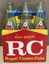 Vintage RC Royal Crown Cola Soda Glass Bottles One Pint 6-Pack