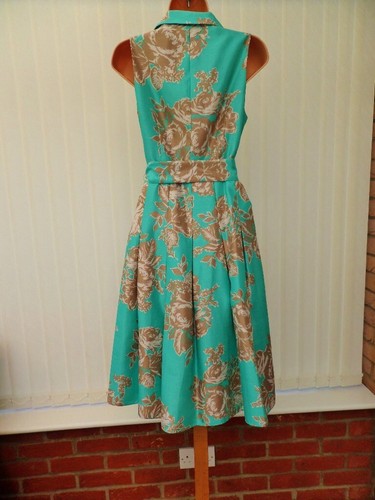 ELIZA J TÜRKIS GOLD ELFENBEIN BLUMENSATIN 50ER JAHRE PLATTE FLARE MIDI KLEID 8 NEU OHNE ETIKETT - Bild 12 von 14