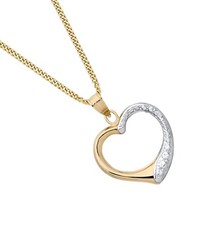 9ct Yellow & White Gold Love Heart Pendant Necklace 18 inch Chain