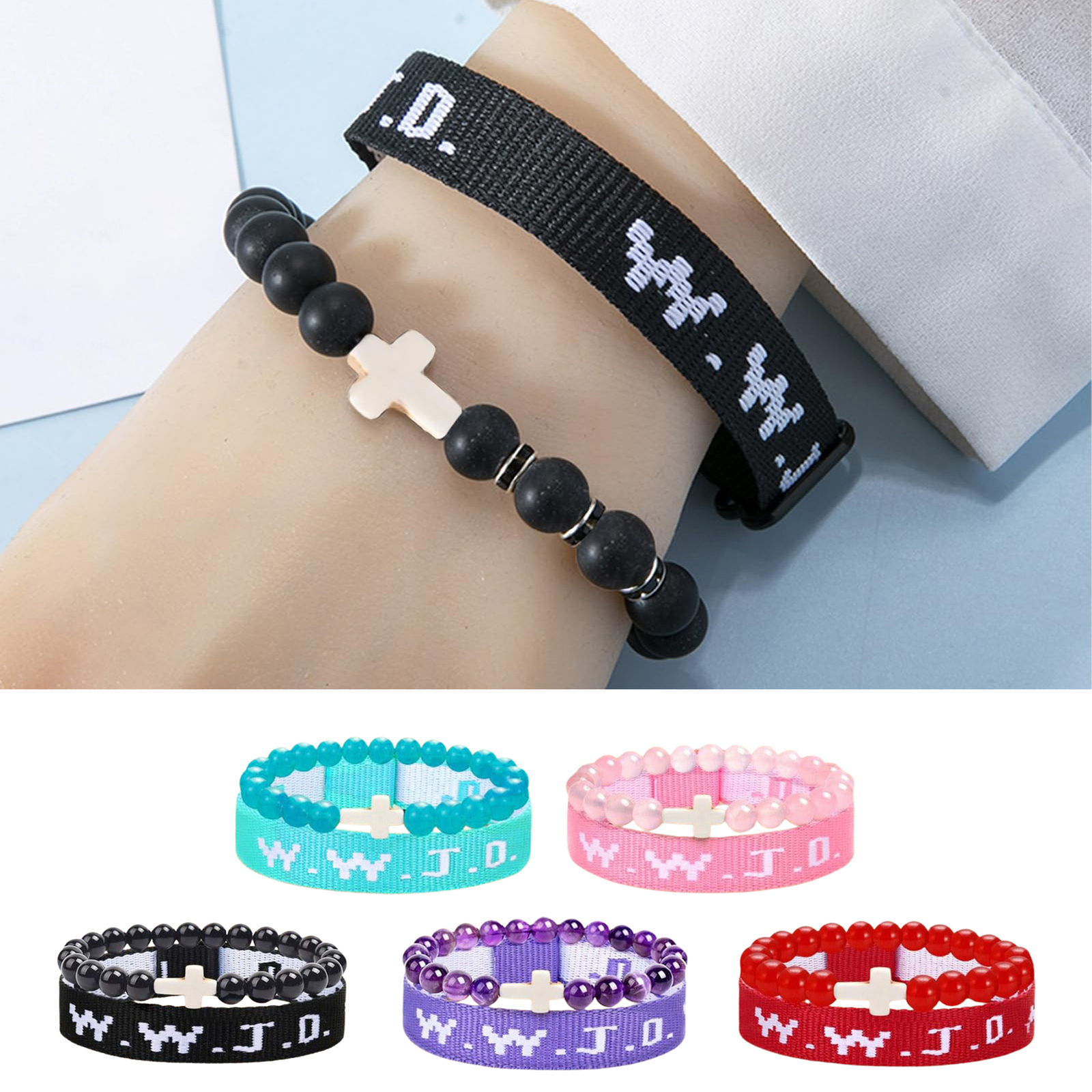 WWJD Beaded Bracelet What Would Jesus Do Woven Wristbands per Pack - Relig