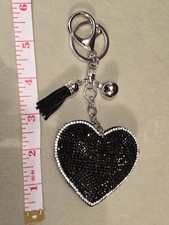 Bling Black Heart Key Ring /Bag Accent
