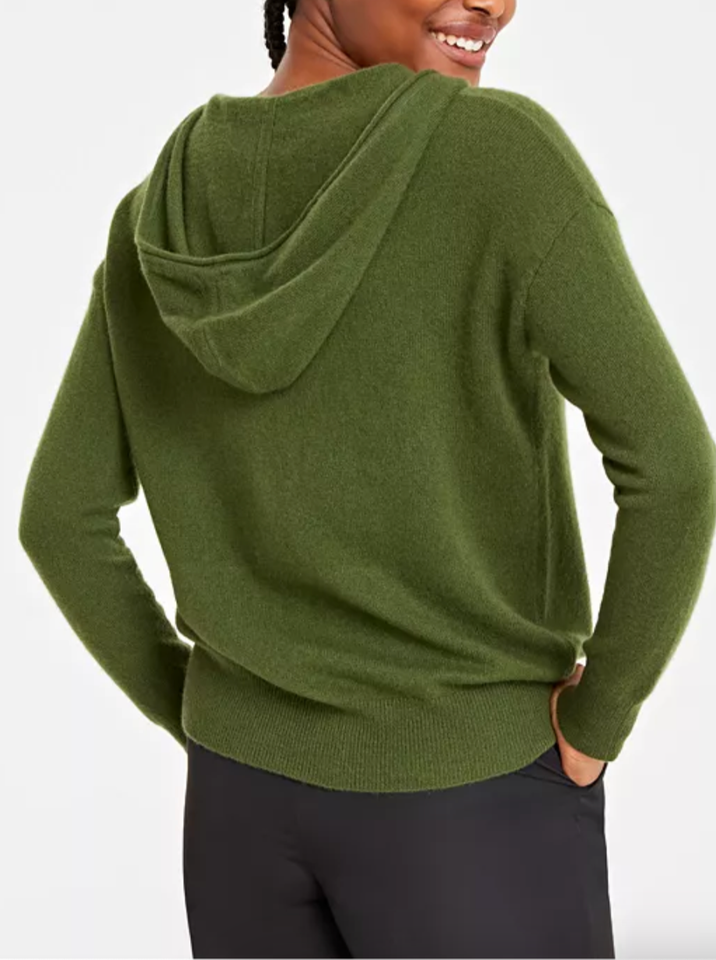 NWT CHARTER CLUB 100 Cashmere Hoodie Full Zip Sweater, Hunter Green, M