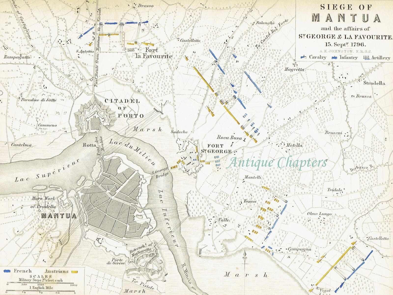 安心の定価販売 Siege of Mantua French Revolutionary Wars 1848 A454 Print Map 商い Johnston Military