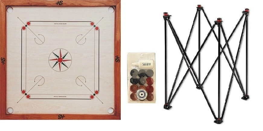 Nuevo Juego de Tableros de Carrom con Monedas Polvo Golpeador Soporte Liso de Madera Foto 4 de 4