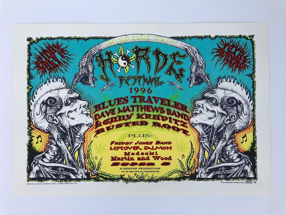 EMEK 1996 HORDE FESTIVAL SILKSCREEN ROCK CONCERT POSTER TEXAS DAVE