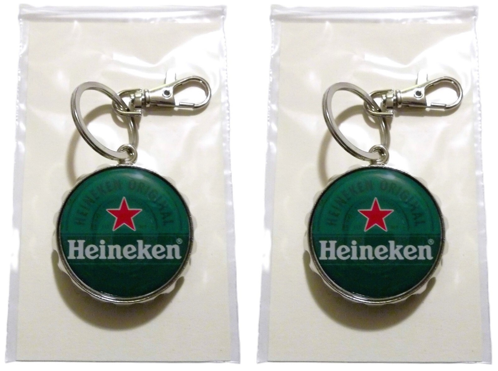 Red Star Keychain 2 Lot Heineken Beer Bottle Caps Opener Keychains-Red Star-Keyring Party ...