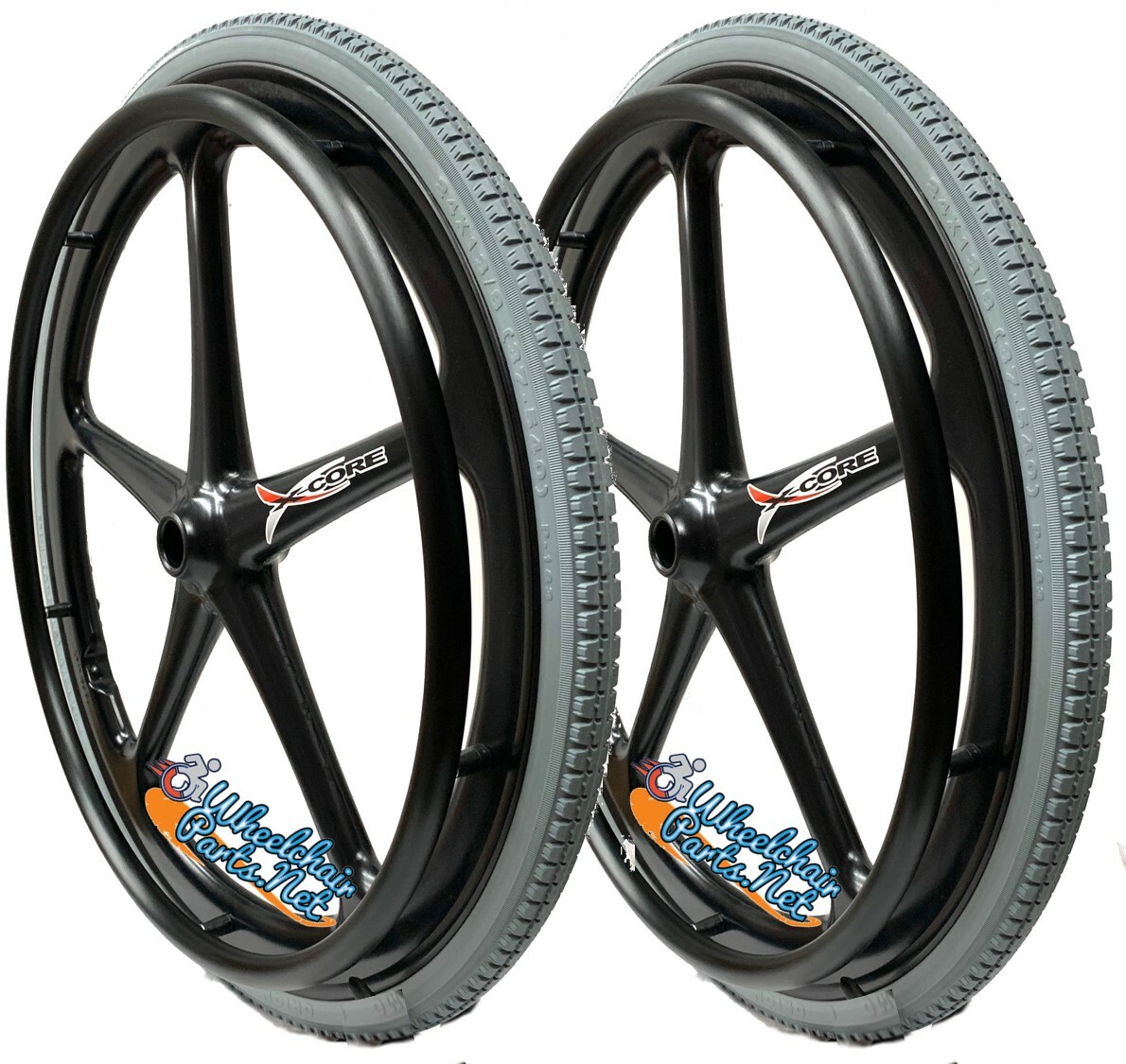 Set of 2 Xcore 24" x 1 3/8" (540m) Wheelchair Wheels With Tire and