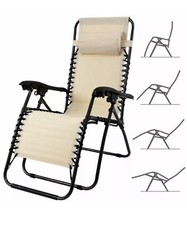 Sdraio Poltrona Relax Zero Gravity Reclinabile Pieghevole Beige In Acciaio