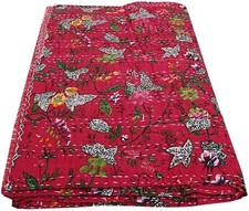 Indian Cotton Print Kantha Bedspread Handmade Quilt King Size Blanket Throw