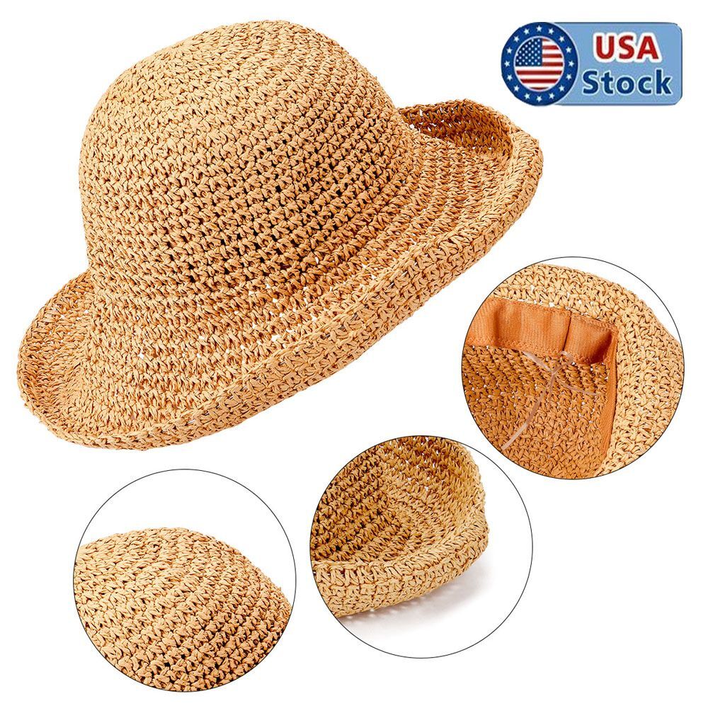 Womens Sun Straw Summer Floppy Beach Hat Wide Brim Lanyard  display picture 1