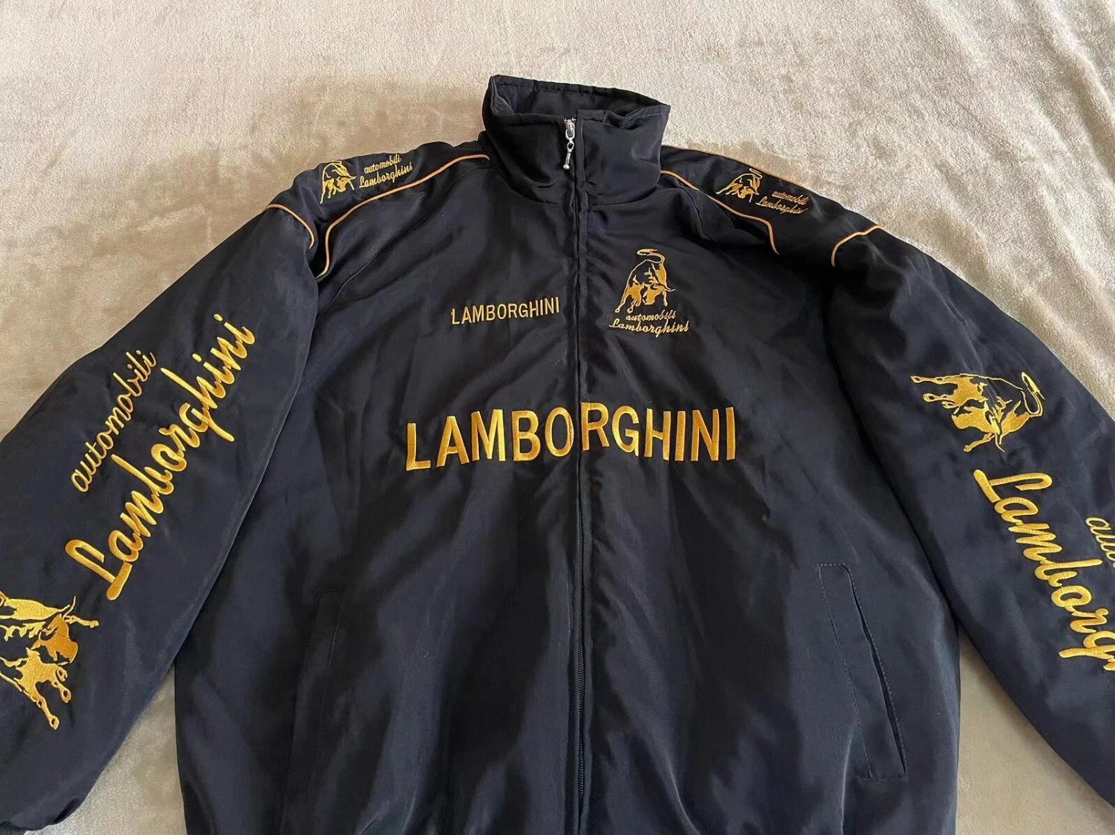 Adult F1 Vintage Racing Jacket Black Ebroidered Lamborghini Jacket Adult F1 Vintage Racing Jacket Black Ebroidered Lamborghini Jacket