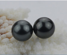 Pair of 10-11mm South Sea Genuine Black Round Loose Pearl Half Undrilled 0128