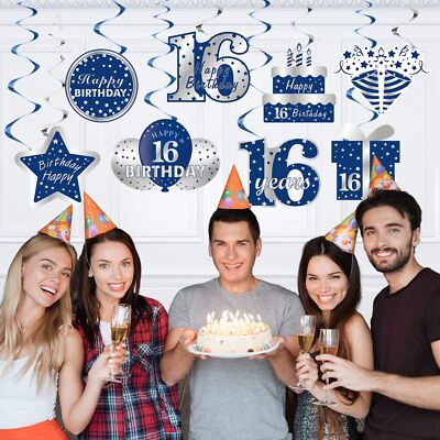 Happy 16TH Birthday Banner Mit Luftschlangen – Schwarz, Für Geburtstagsdeko