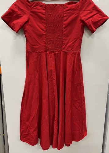 Vintage Belle Poque Red stretch dress L scalloped off shoulder neckline - Picture 2 of 3