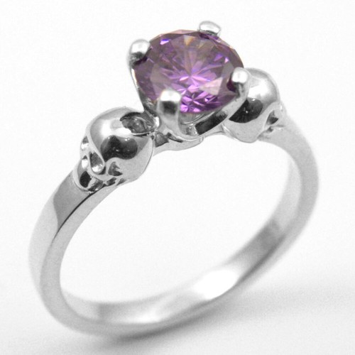 Skull Ring 4 Claw 1ct Various Colours Diamond Unique Silver Engagement Ring - Picture 3 of 16