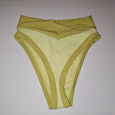 American Eagle Aerie Crossover High Cut Cheeky Bikini Bottom MEDIUM Green Ribbed