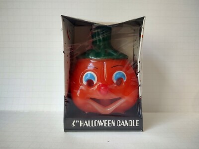 Vintage Halloween Candle glowing Capri pumpkin 6''