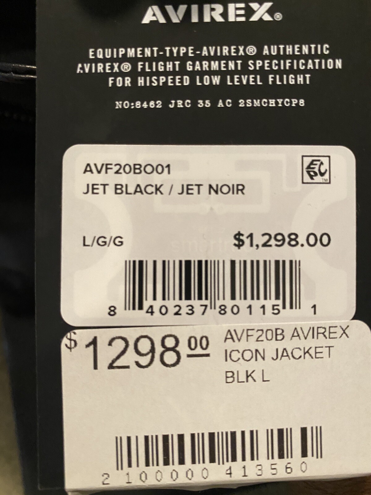Avirex Men's Icon Leather Jacket - Jet Black - Size Large