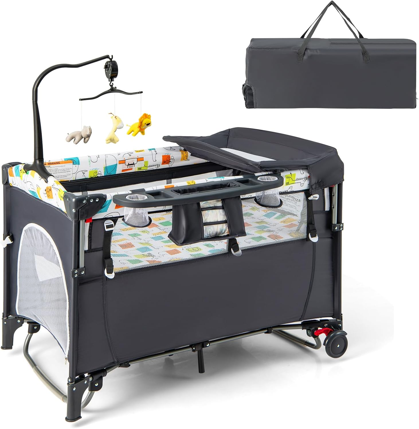 Travel Cot Bedside Sleeper Baby Changing Table Bassinet Play Yard Grey Crib