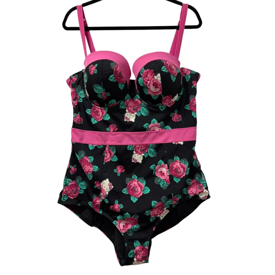 Torrid 2 (2X 18/20) Hello Kitty Roses One Piece Underwire Push Up Bra Swimsuit - Image 4 of 4