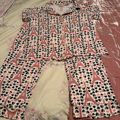 Bed Head Eiffel Tower & Hearts Pajama Set L Cotton SS & Crop Pant