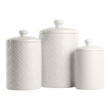 CAN-HMPTN-WHT Kitchen Canister Set, 3 Piece, Hampton White