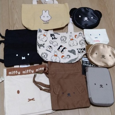miffy m14N  x Boris Ghost Tissue Pouch Slim Tote Bag Black Used Set of 9