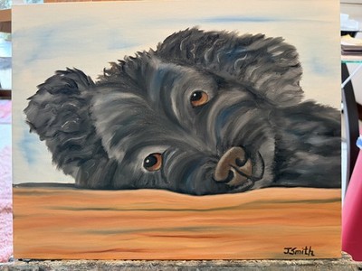 Original oil painting 11 x 14 inches black poodle dog Pet Portrait Hand Painted 