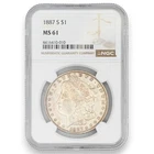 1887-S $1 MORGAN DOLLAR US MINT COLLECTIBLE COIN 90% SILVER NGC CERTIFIED MS61