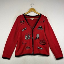 Grandmacore Novelty Christopher Banks XL Red Embroidered Accessory Cardigan