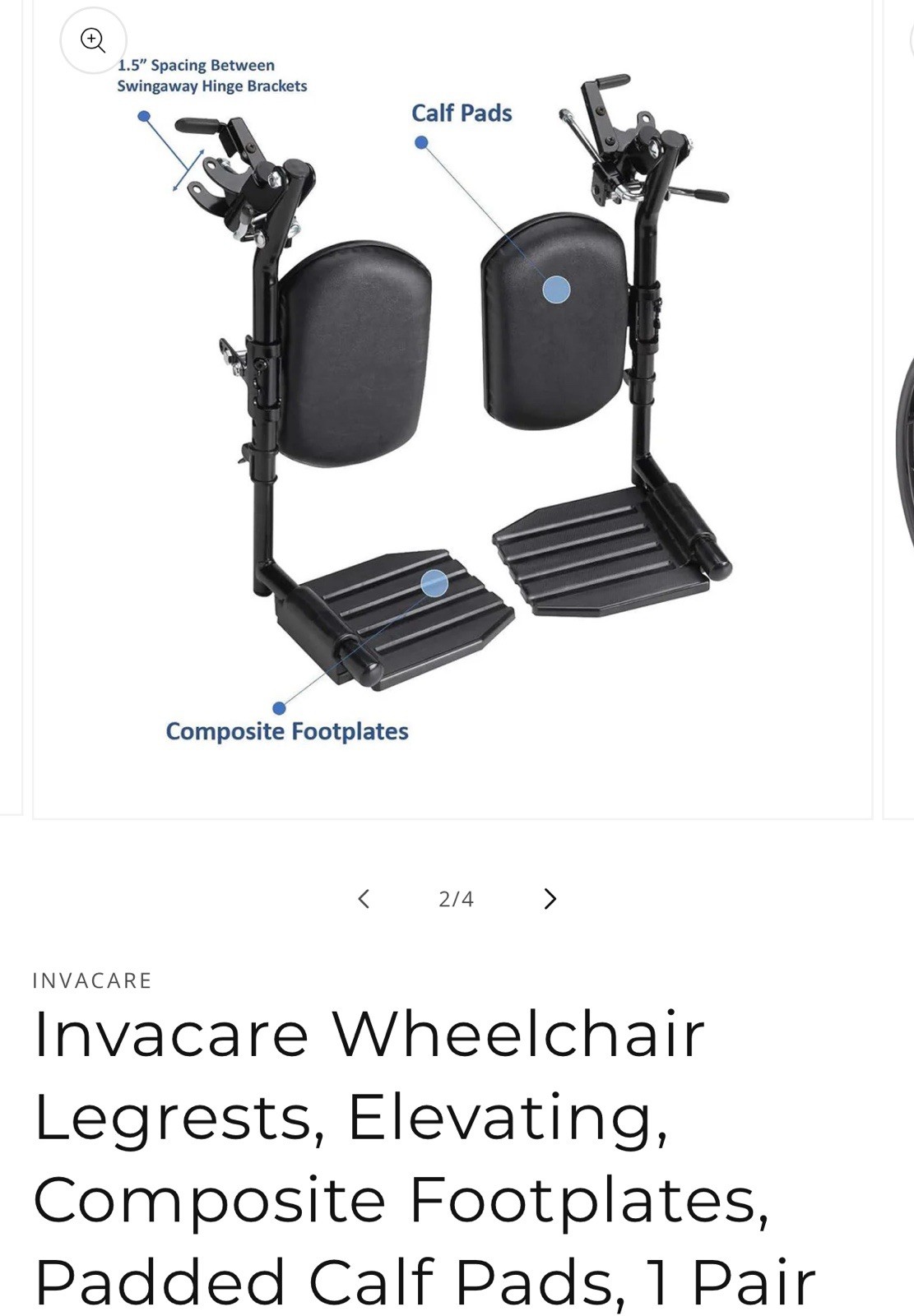 Invacare Elevating Legrests w/ Composite Footplates & Padded Calf Pads (Pair)