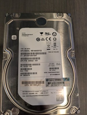 HPE MB1000GVYZE 1TB 3.5'' 6Gb/s 7.2K RPM SATA Hard Drive P/N: 846522-001 Tested