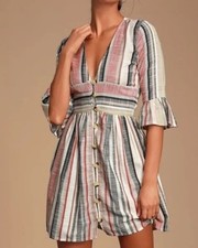 Women's - Lulus Cabana Striped Button Front Dress, Size Medium