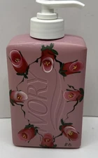 Liquid Ivory Soap 9 Oz. Pink Pump Decorator Dispenser Floral Hand Painted VTG 82