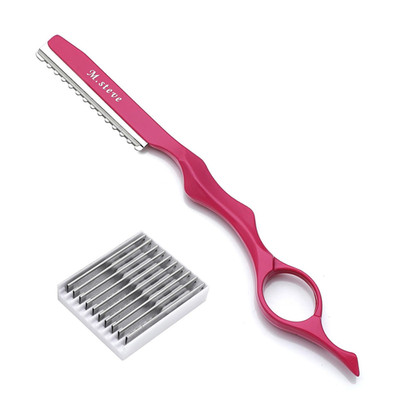 Navaja Profesional Corte Cabello 6.89in con 11 Piezas y Hojas Repuesto Rosa