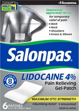 Salonpas Lidocaine 4% Pain Relieving Gel-Patch, 6 Count, for Back, Neck,... 